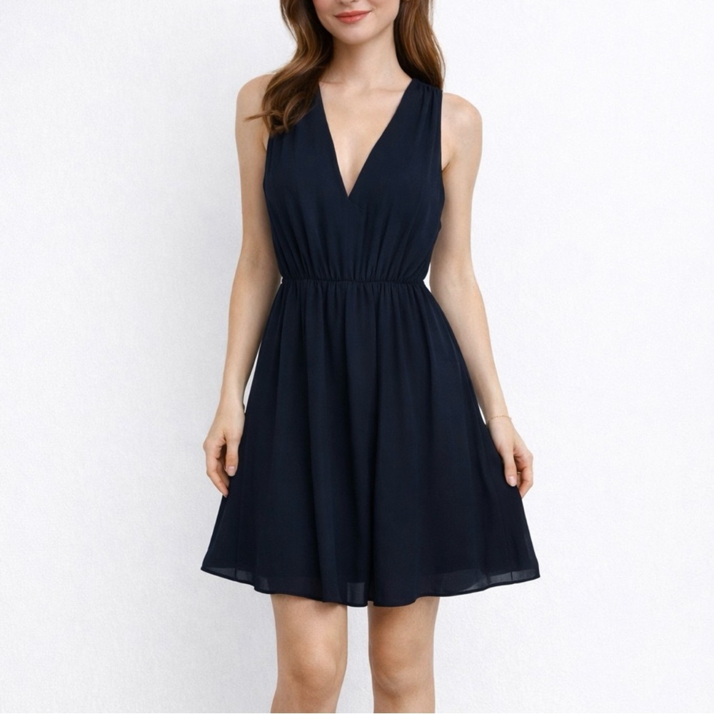 Express Womens Fit Flare Dress Size 6 Black Sleeveless V Neck Open Back